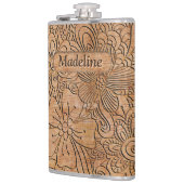 Wood Carvings Floral Pattern Personalized Flask (Left)