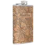 Wood Carvings Floral Pattern Personalized Flask (Right)