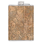 Wood Carvings Floral Pattern Personalized Flask (Back)