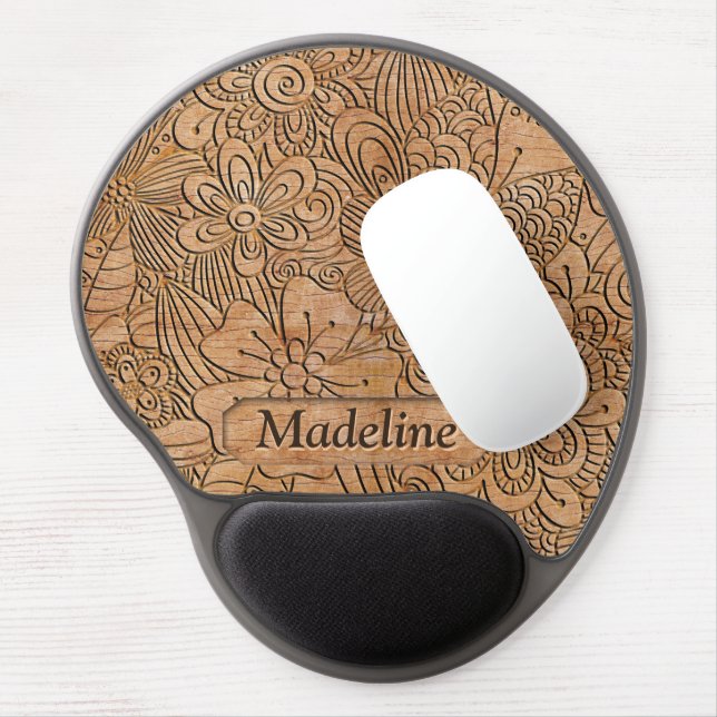 Wood Carvings Floral Pattern Personalized Gel Mouse Pad (Left Side)