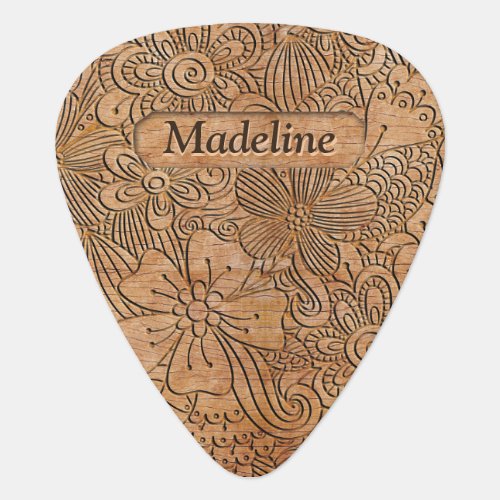 Wood Carvings Floral Pattern Personalized Guitar Pick