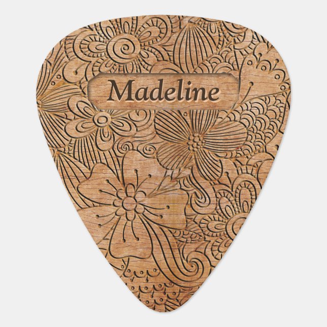 Wood Carvings Floral Pattern Personalized Guitar Pick (Front)