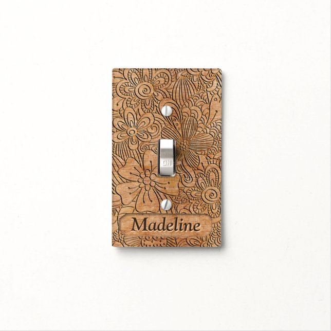 Wood Carvings Floral Pattern Personalized Light Switch Cover (In Situ)