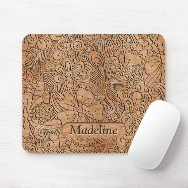 Wood Carvings Floral Pattern Personalized Mouse Pad (With Mouse)