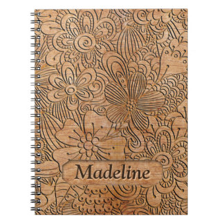 Wood Carvings Floral Pattern Personalized Notebook