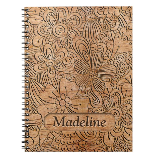 Wood Carvings Floral Pattern Personalized Notebook (Front)