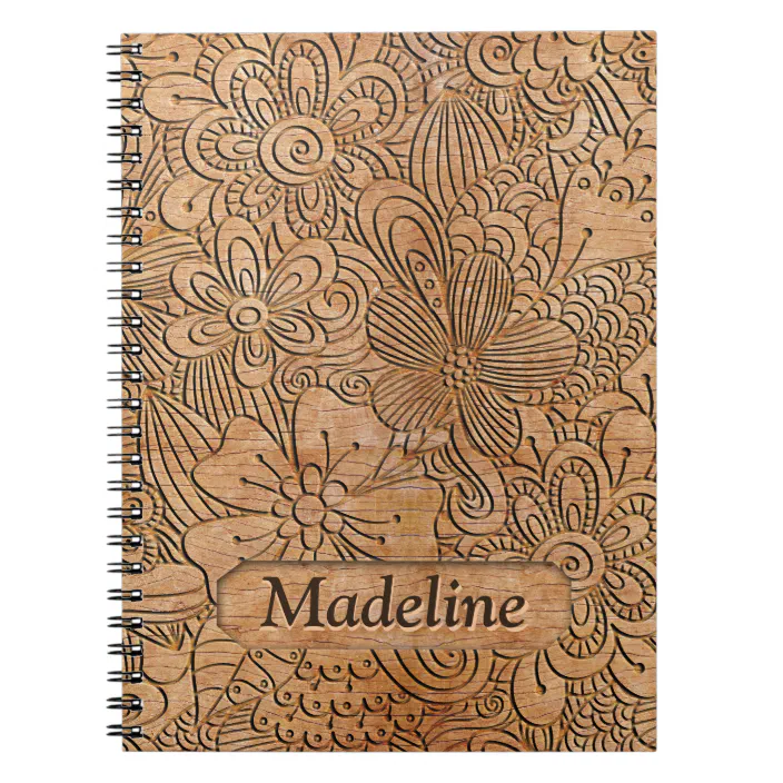 Wood Carvings Floral Pattern Personalized Notebook Zazzle Com