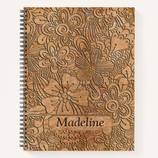 Wood Carvings Floral Pattern Personalized Notebook