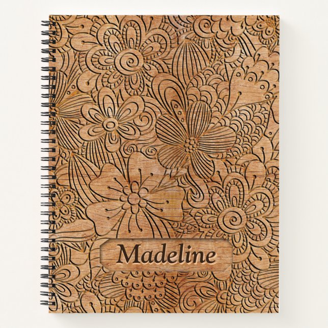 Wood Carvings Floral Pattern Personalized Notebook (Front)