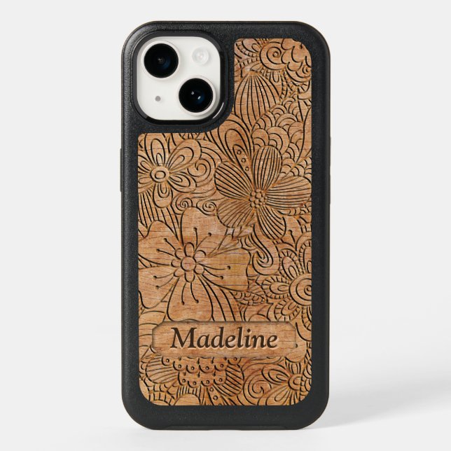 Wood Carvings Floral Pattern Personalized Otterbox iPhone Case (Back)