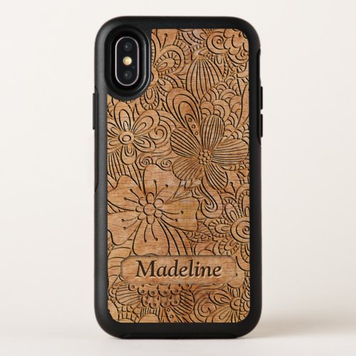 Wood Carvings Floral Pattern Personalized OtterBox Symmetry iPhone XS Case