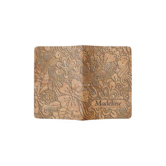Wood Carvings Floral Pattern Personalized Passport Holder