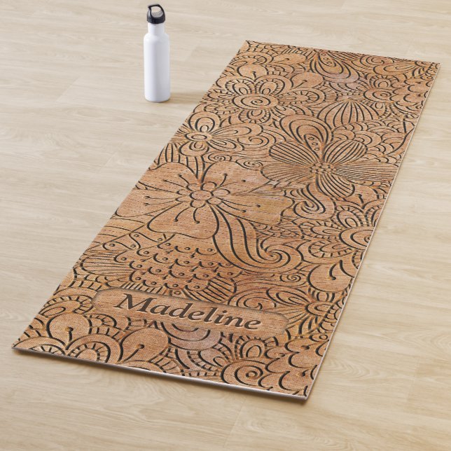 Wood Carvings Floral Pattern Personalized Yoga Mat (In Situ)