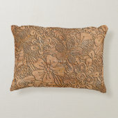 Wood Carvings Floral Pattern Rustic Accent Pillow (Back)