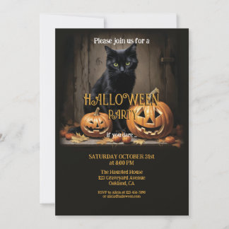 Wood Cat and Pumpkin Halloween Invitation