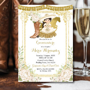Wood Charro White Charra Quinceanera Invitation