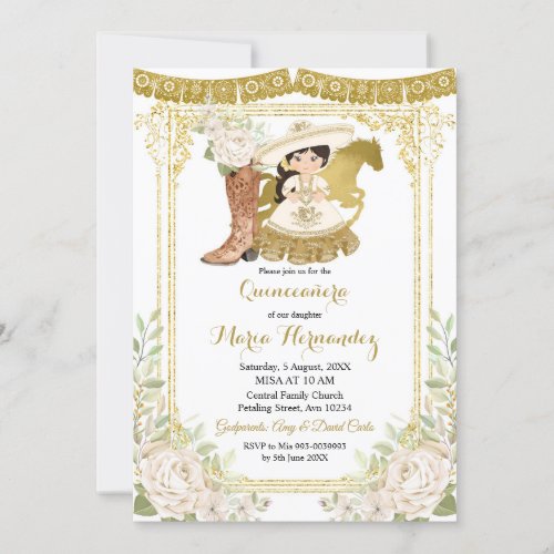 Wood Charro White Charra Quinceanera Invitation