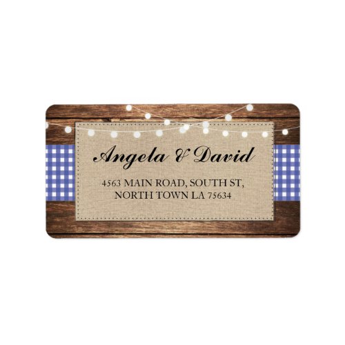 Wood Check Burlap Rustic Wedding Address Labels