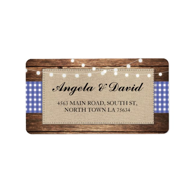 Wood Check Burlap Rustic Wedding Address Labels (Front)