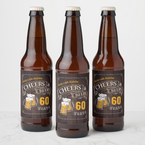 Wood Cheers And Beers Any Age Birthday Beer Bottle Label