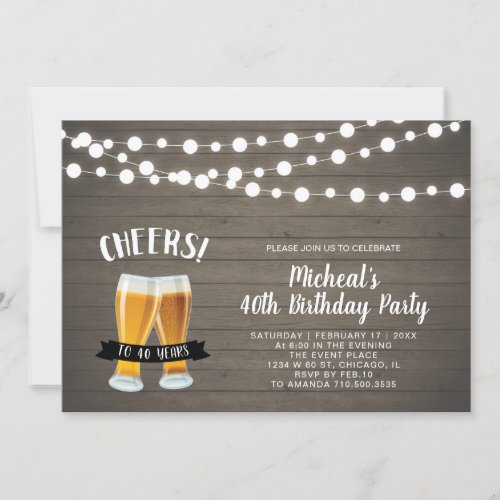 Wood Cheers Beer 40th50th Birthday Party Invitation