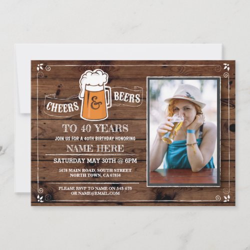 Wood Cheers  Beers Birthday Party Photo Invite Invitation