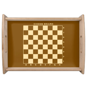 Wood chess board with numbers and letters serving tray