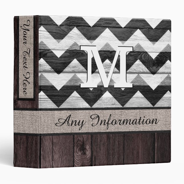 Wood Chevron Pattern Monogram #4 3 Ring Binder (Front/Spine)