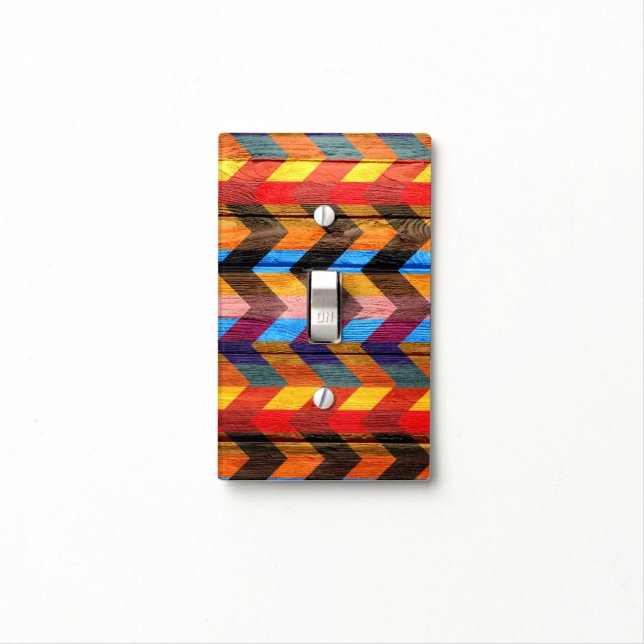 Wood Chevron Stripes Pattern #9 Light Switch Cover (In Situ)