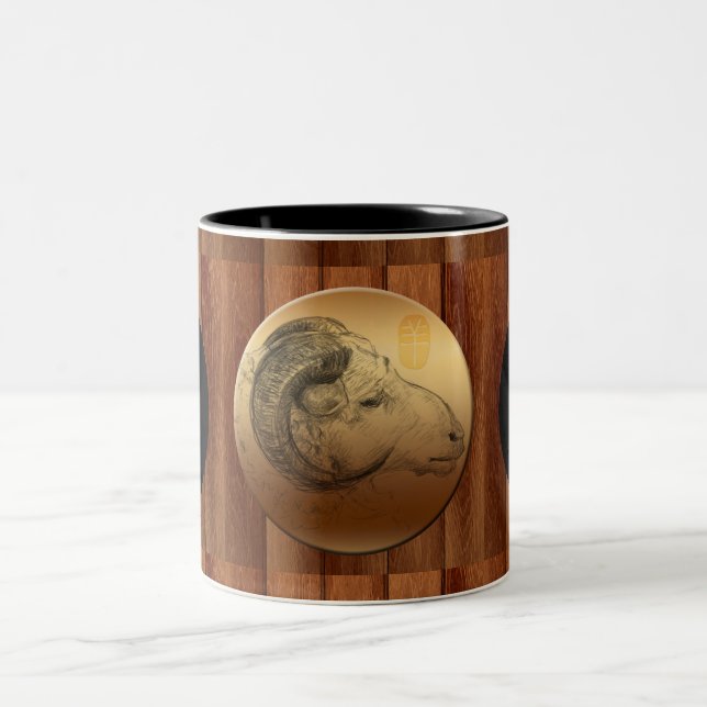 Wood Chinese Ram Year Zodiac Birthday Mug (Center)