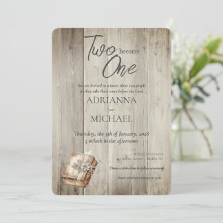 Wood Christian Two Become One Invitation