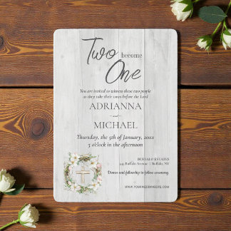 Wood Christian Two Become One Wedding Invitation