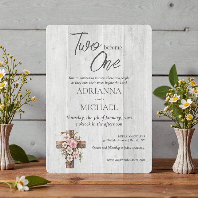Wood Christian Two Become One Wedding Invitation (Creator Uploaded)