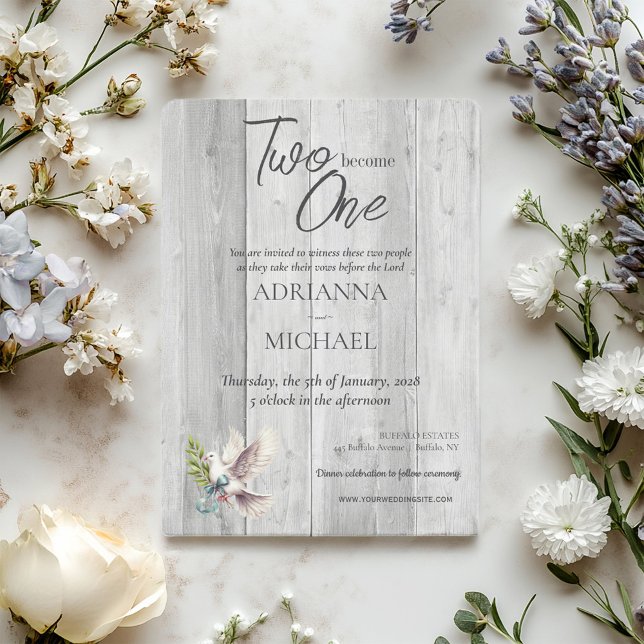 Wood Christian Two Become One with Dove Invitation (Creator Uploaded)