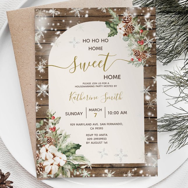 Wood Christmas Housewarming Party Home Sweet Home Invitation (Creator Uploaded)