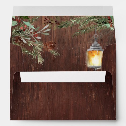 Wood Christmas Winter Pine Lantern  Envelope