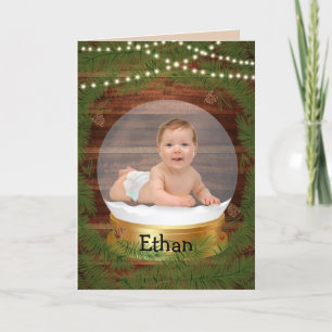 Wood Christmas Wreath Snow Globe Add Photo  Holiday Card