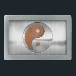 Wood Chrome Yang Belt Buckle<br><div class="desc">A Yin Yang symbol in realistic faux-finish woodgrain and brushed chrome. T-shirts, sweats, novelty gift swag.</div>