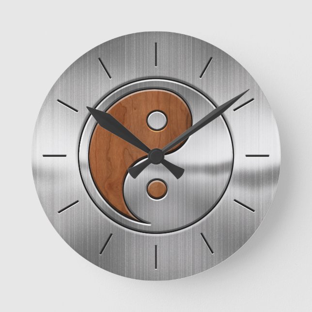 Wood Chrome Yang Round Clock (Front)