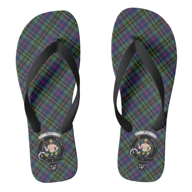 Wood Clan Badge & Tartan Flip Flops (Footbed)