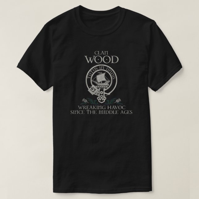 Wood Clan crest Scottish surname tartan Thistle T-Shirt (Design Front)