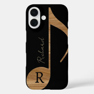 wood-color music note with name iPhone 16 case
