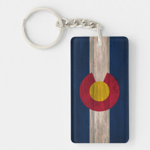 Wood Colorado flag double sided keychain