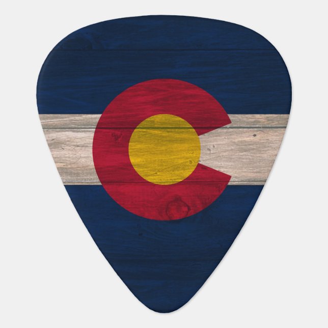 Wood Colorado flag guitar pick (Front)