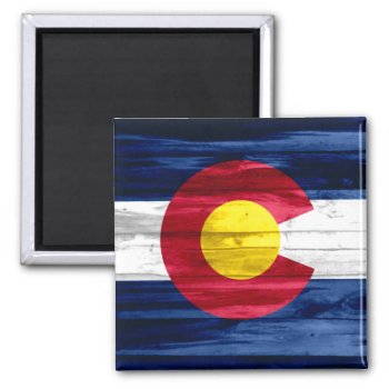 Wood Colorado Flag Square Magnet by ColoradoCreativity at Zazzle