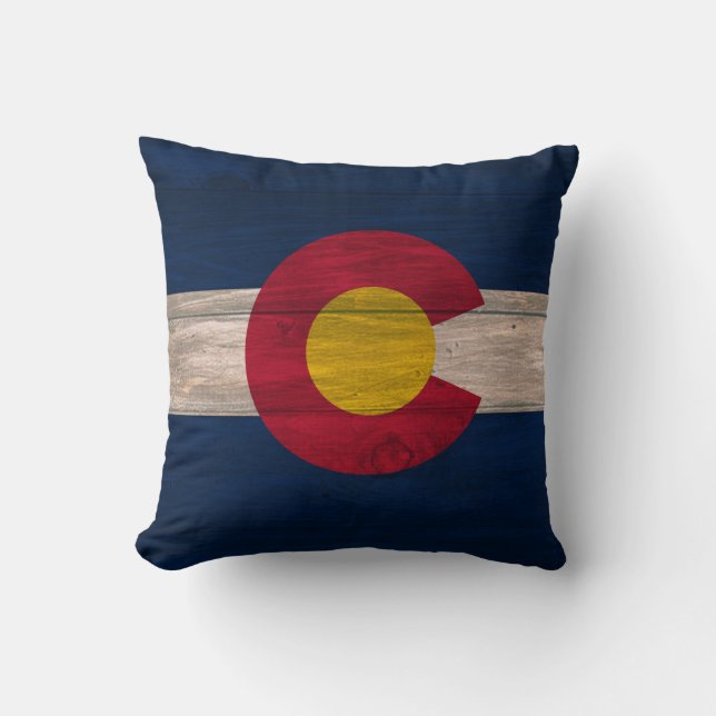 Wood Colorado flag square pillow (Front)