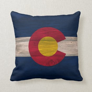 Wood Colorado Flag Square Pillow by ColoradoCreativity at Zazzle