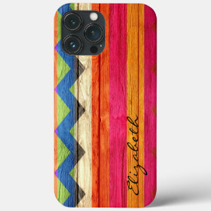 Wood Colored Chevron Stripes Vintage iPhone 13 Pro Max Case
