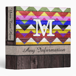 Wood Colorful Chevron Pattern Monogram Binder