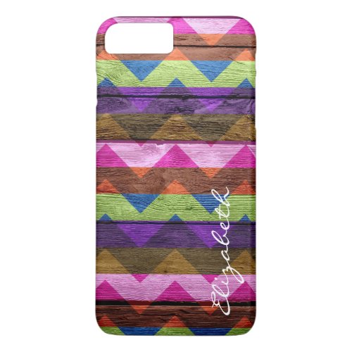 Wood Colorful Chevron Stripes Monogram 10 iPhone 8 Plus7 Plus Case